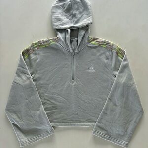 Adidas Mint Green Cropped Quarter Zip Hoodie Neon Stripe Sleeve Size L